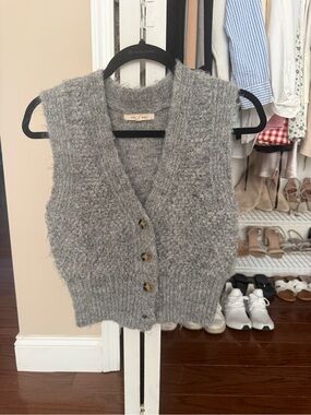 Free People Gray Fuzzy Mohair-Blend Button Vest